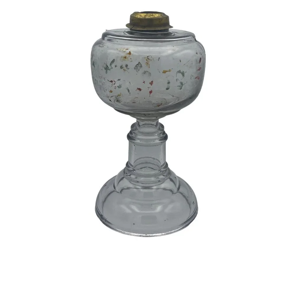 Antique Oil Stand Lamp Handpainted Floral Design Missing Regulator and Chimney